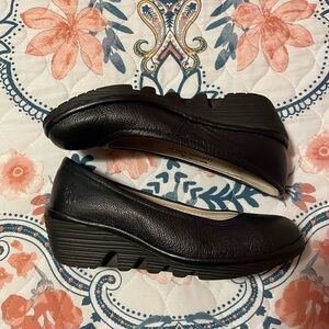 Fly London Black Wedge Heels Size 6